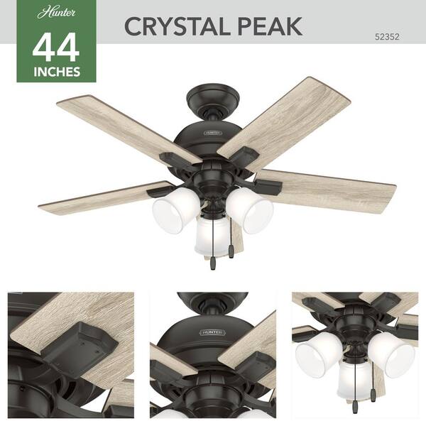 Hunter - Crystal Peak 44 in. Indoor Noble Bronze Ceiling Fan with Light Kit Included