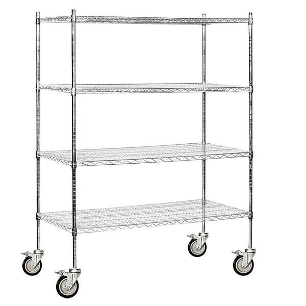 Salsbury Industries Chrome 3-Tier Rolling Welded Wire Shelving Unit (60 in. W x 80 in. H x 24 in. D)