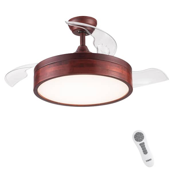 YUHAO 42 in. Indoor Red Retractable Blades Ceiling Fan with Integrated Light Kit and Remote Control