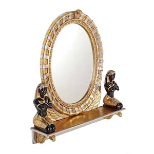 King Amenhotep Egyptian Statue 31 in. H x 31.5 in. W Oval Vanity Wall Mirror