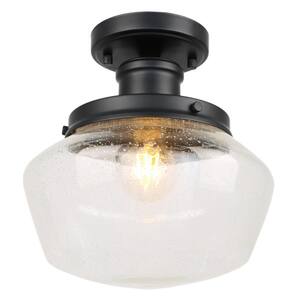 10 in. 1-Light Black Flush Mount Ceiling Light with Seeded Glass Shade and No Bulbs Included