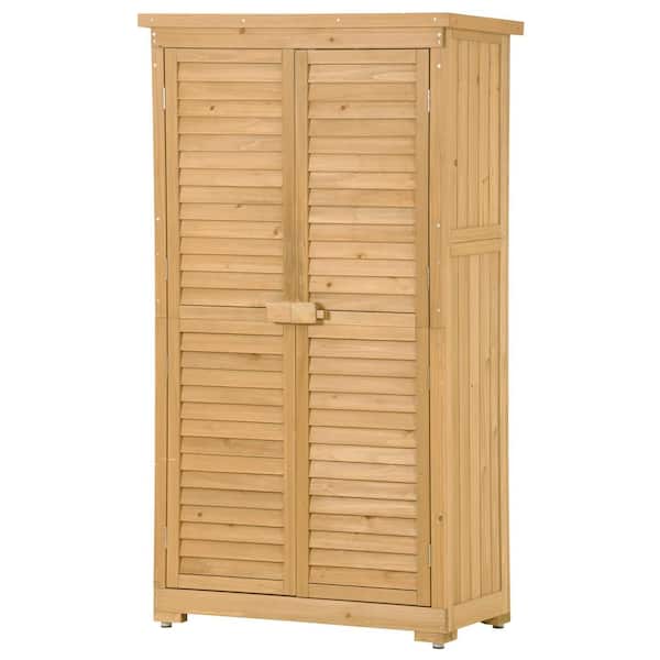 grossag 34.3 in. W x 18.3 in. D x 63 in. H Gray Fir Wood Outdoor Storage Cabinet with Waterproof Asphalt Roof, 3-Tier Cabinet