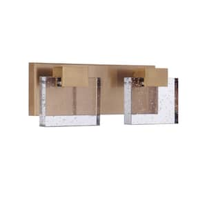 Alamere 13 in. Satin Brass Finish LED Vanity Light Bar with Clear Seeded Glass