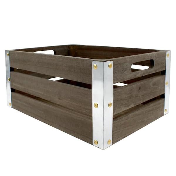 ArtSkills Project Craft Dark Rustic Wood Crate with Metal Trim for Storage and Decor, 13.25 in. x 9.5 in.
