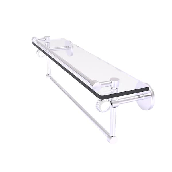 Allied Brass Clearview 22 in. W x 6.7 in. H x 5.8 D Glass Rectangular Shelf in Satin Chrome with Towel Bar and Twisted Accents