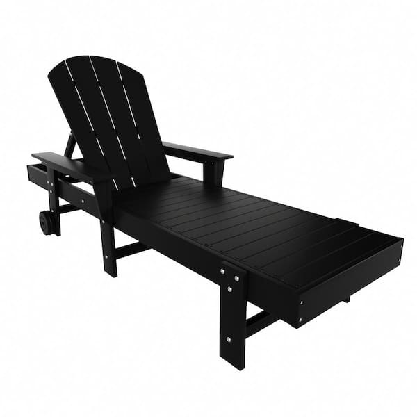 WESTIN OUTDOOR Laguna Black HDPE Plastic Outdoor Adjustable Backrest Classic Adirondack Chaise Lounger With Arms And Wheels