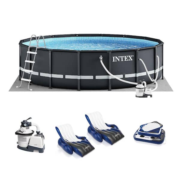 Ultra XTR 16 ft. 16 ft. Round 48 in. Deep Metal Frame Above Ground Pool with Pump, Cooler, & Floats (2 Pack)