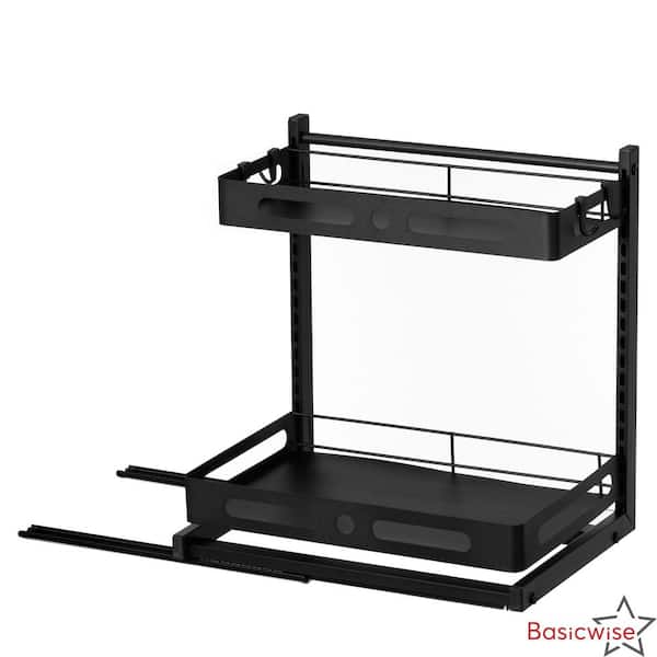 16 in x 12 in x 17 in Black Set of 2 Adjustable Sliding Metal Set of 2 Drawer Storage Rack