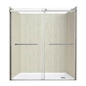 Lagoon Double Roller 60 in L x 30 in W x 78 in H Right Drain Alcove Shower Stall Kit in Driftwood and Silver Hardware