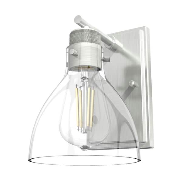 Van Nuys 1 Light Brushed Nickel Wall Sconce with Clear Glass Shade Bathroom Light