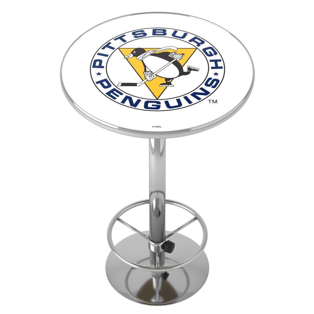 Pittsburgh Penguins Vintage 27 in. Chrome Round Table Top with Adjustable F