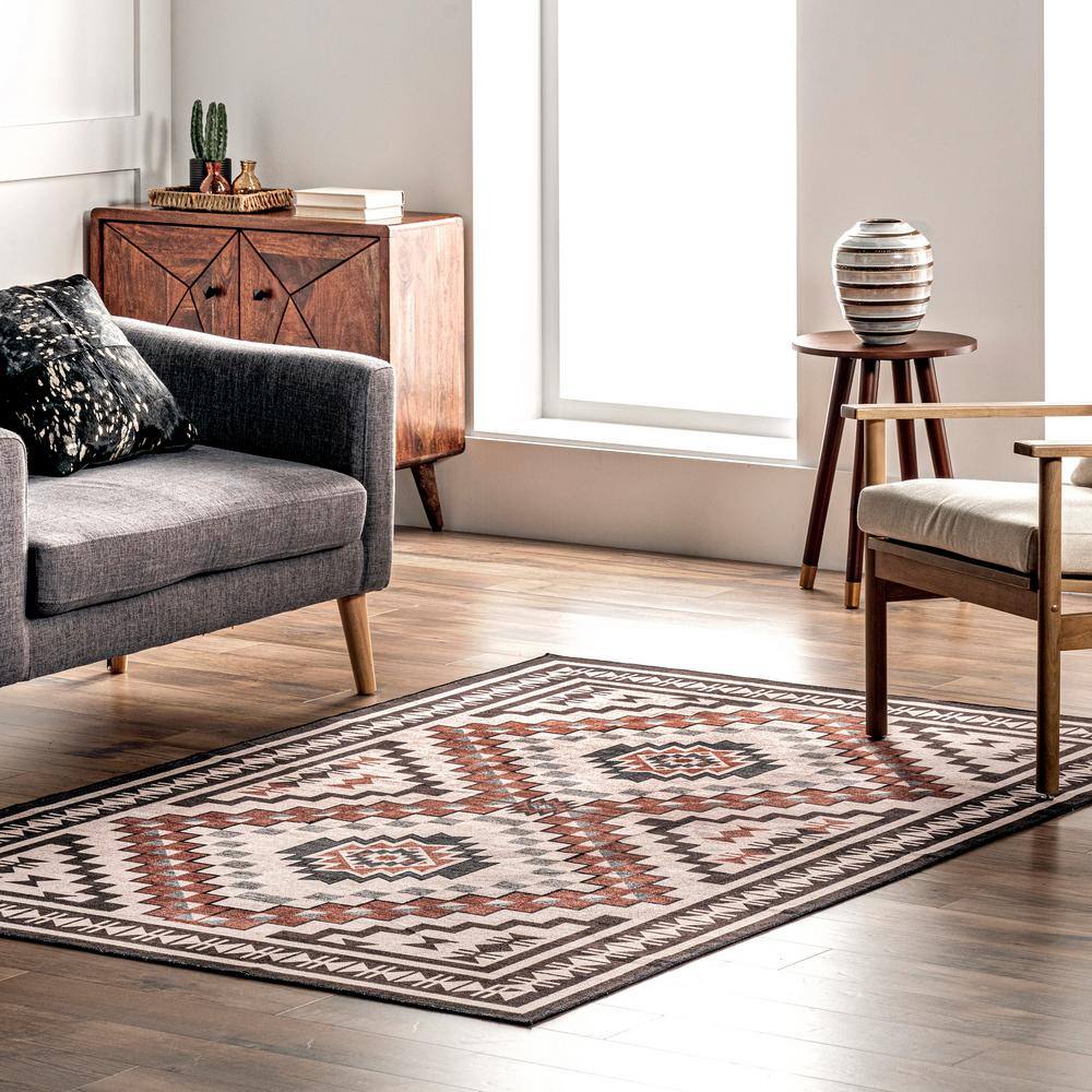 Beige Southwestern Medallion Washable Runner Rug