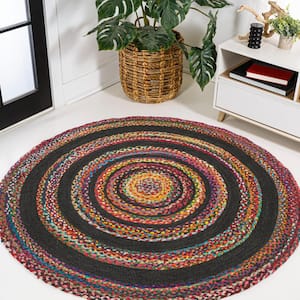 Abyss Braided Bohemian Coastal Round Jute Red/Multi 5 ft. Round Area Rug