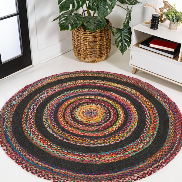 JONATHAN Y Abyss Braided Bohemian Coastal Round Jute Red/Multi 5 ft. Round Area Rug