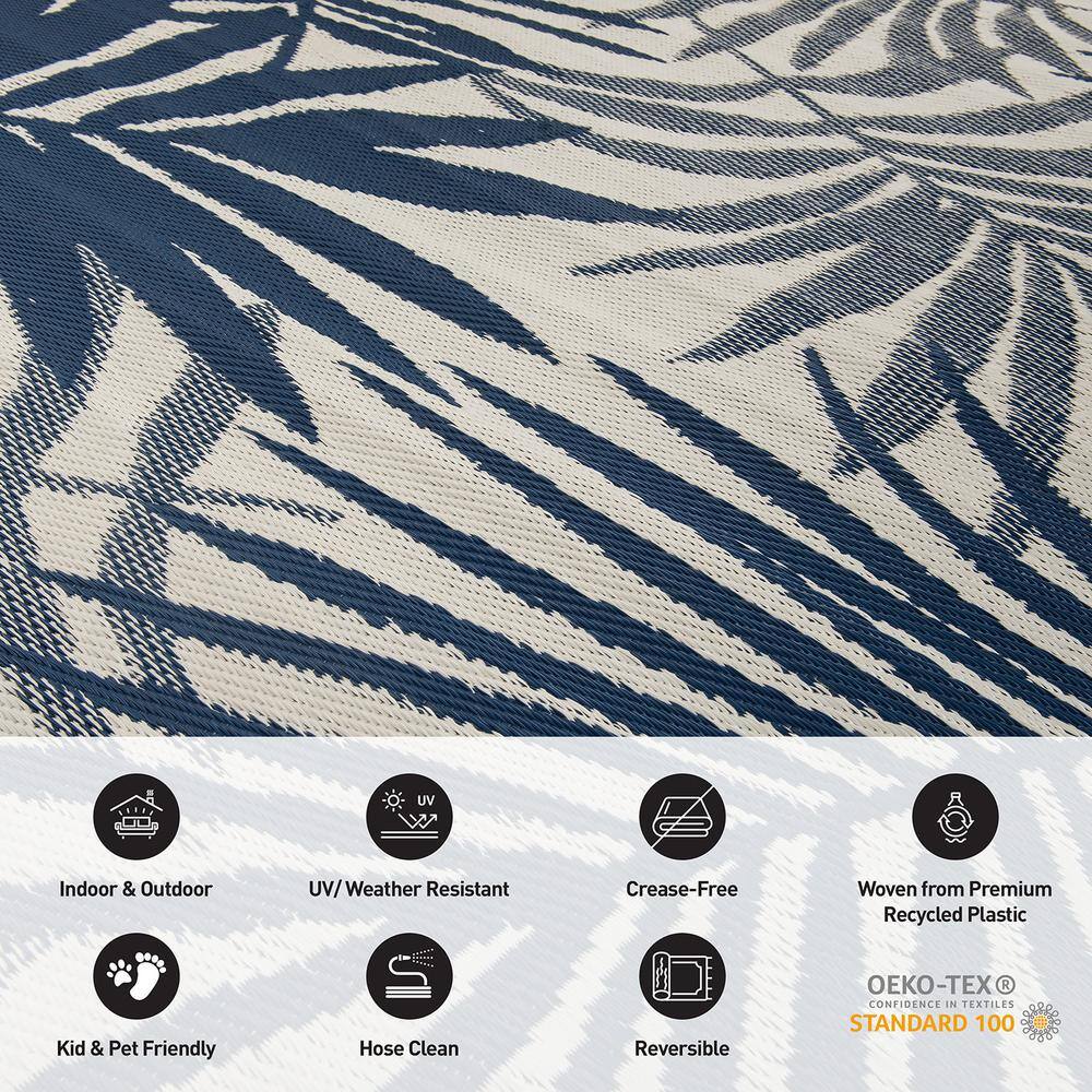 Blue Floral Reversible Synthetic 5' x 7' Indoor Outdoor Rug