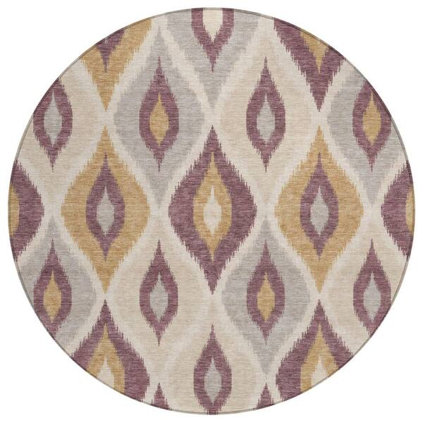 Chantille Machine Washable Indoor/Outdoor Abstract ACN3121 Plum 8 ft. x 8 ft. Round Rug