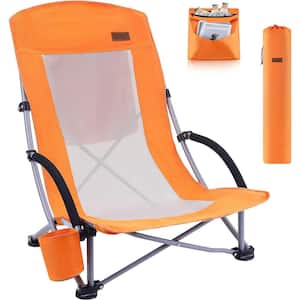 Beach Chair, Beach Chairs for Adults with Cooler Compact High Back, Cup Holder, Carry Bag, for Camping (1-Pack Orange)
