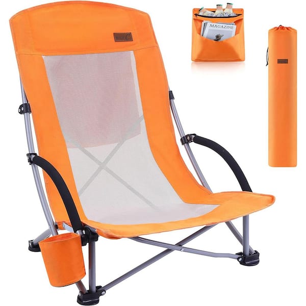 NICE C Beach Chair, Beach Chairs for Adults with Cooler Compact High Back, Cup Holder, Carry Bag, for Camping (1-Pack Orange)
