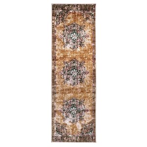 Aldrich Ivory 2 ft. 7 in. x 8 ft. Non-Slip Bohemian Printed Distressed Nylon Area Rug