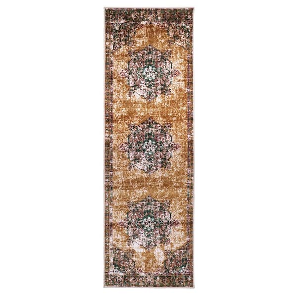 SUPERIOR Aldrich Ivory 2 ft. 7 in. x 8 ft. Non-Slip Bohemian Printed Distressed Nylon Area Rug