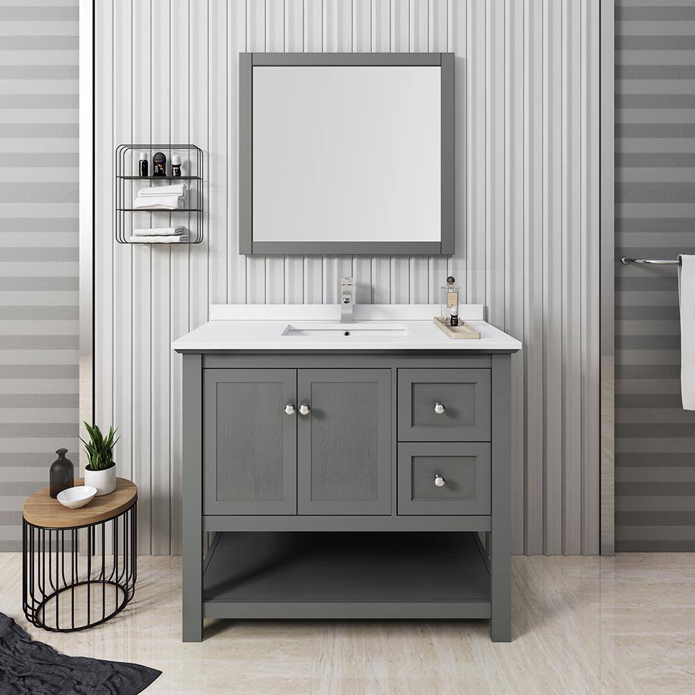 Gray 42" Solid Wood Bathroom Vanity Set with Mirror