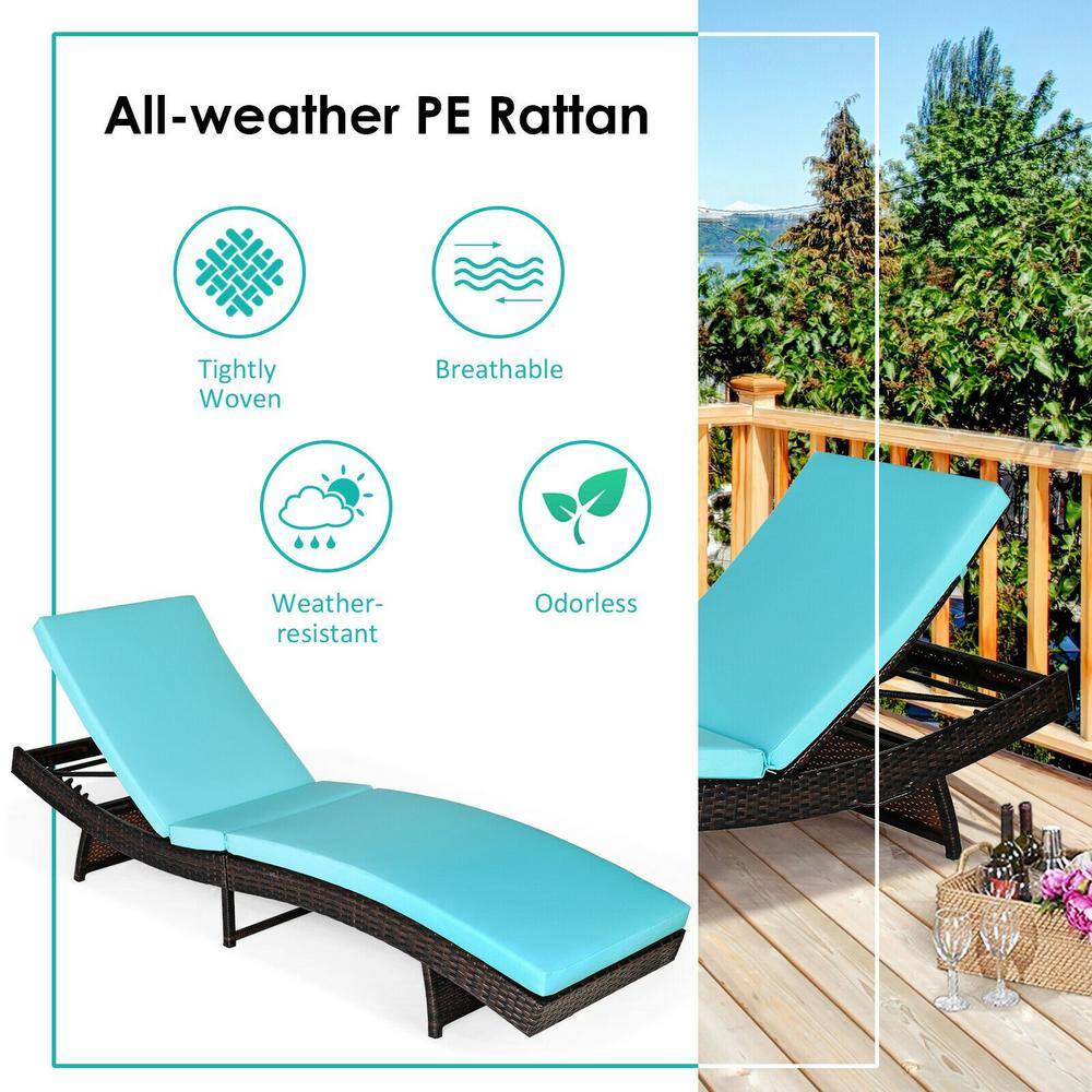Turquoise Foam Cushion Brown Steel Frame Adjustable Outdoor Lounge Chair