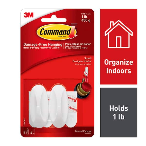 Command 1 lb. Small White Designer Hooks (2 Hooks, 4 Strips)