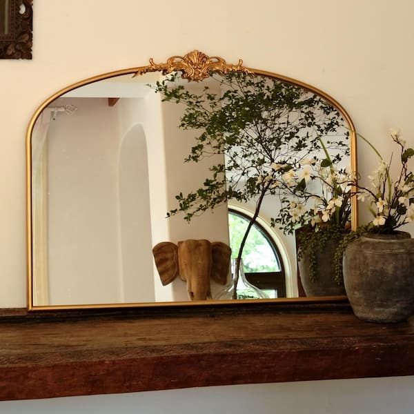 30 in. W x 40 in. H Gold Arch Vintage Metal Decorative Wall Mirror