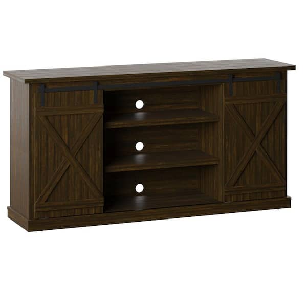 Twin Star Home 64 in. Saw Cut Espresso TV Stand with Barndoors Fits TV's Up to 70 in. with Cable Management