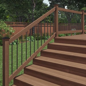 6 ft. Walnut-Tone Southern Yellow Pine Stair Rail Kit with Aluminum Round Balusters