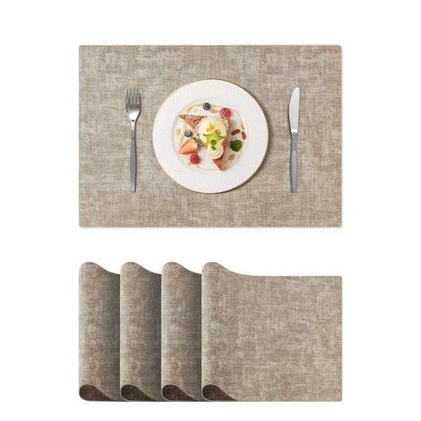 ilemong 11.8 in. W x 16.9 in. H Grey Leather Heat Resistant Placemats Set of 4 for Dining Tables