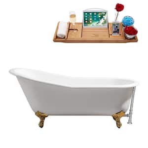 61.4 in. Cast Iron Clawfoot Non-Whirlpool Bathtub in Glossy White with Polished Chrome Drain And Polished Gold Clawfeet