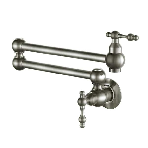 Boyel Living 1.8 GPM Wall Mounted Pot Filler with Mounting Hardware, Double Handles and Ceramic Disc Cartridge in Brushed Nickel S1