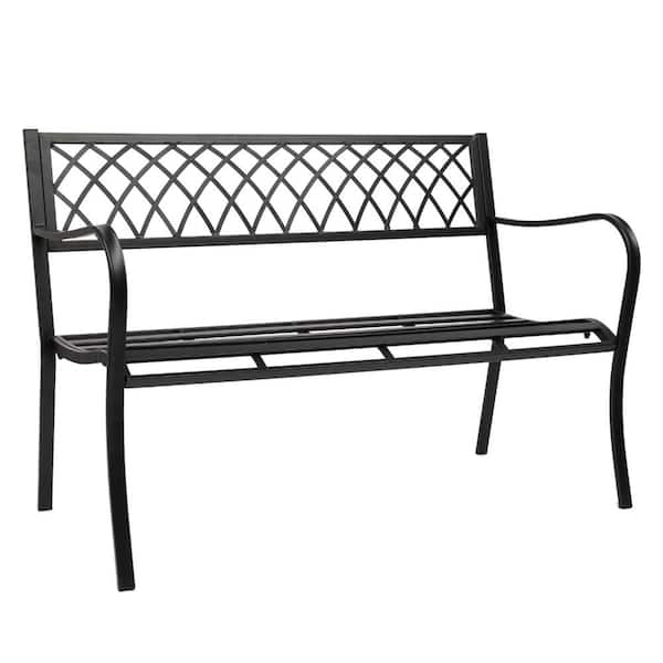 Wateday Patio 47 In. 2-Person Black Metal Outdoor Bench PF-98738478 ...