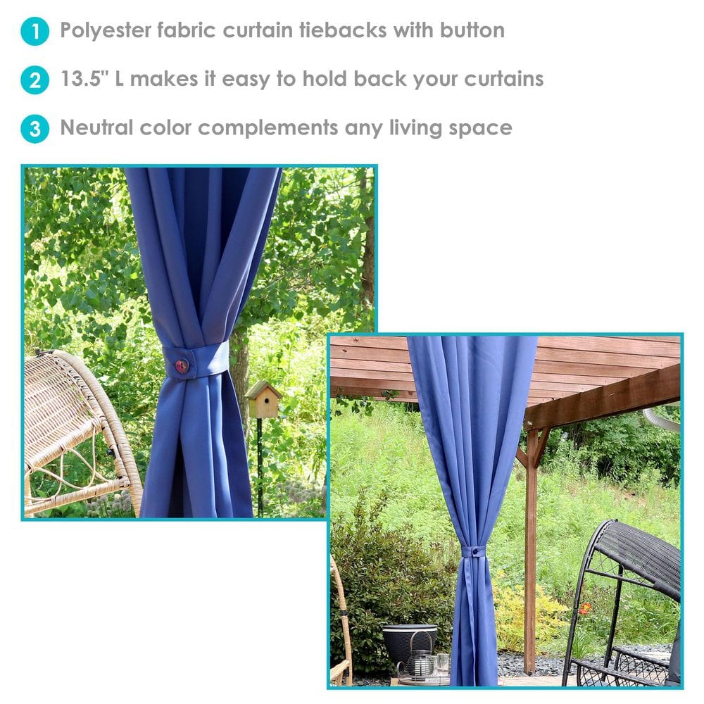 Blue Polyester Curtain Tiebacks with Resin Button Closure - Set of 2