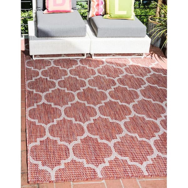 Unique Loom Outdoor Trellis Area Rug (7' x 10' - Rust Red)