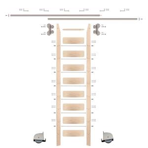 9 ft. Maple Library Ladder (10 ft. Reach) Satin Nickel Contemporary Rolling Hardware 12 ft. Rail and Horizontal Brackets