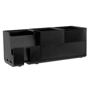 Konnect Desk Organizer and Charging Station, 2 USB Ports, Charges Phones and Tablets, 4-Piece, Black