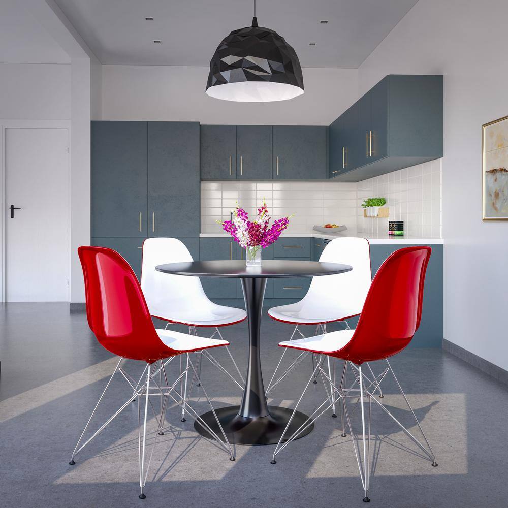 White and Red Plastic Side Chair with Chrome Eiffel Legs