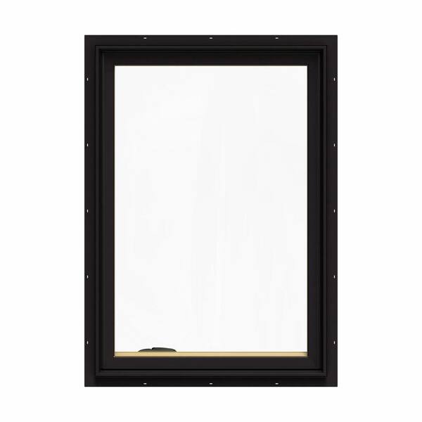 JELD-WEN 24.75 in. x 40.75 in. W-2500 Series Black Painted Clad Wood Left-Handed Casement Window with BetterVue Mesh Screen