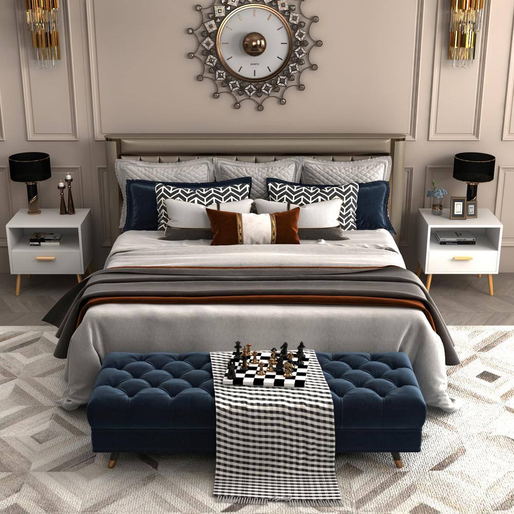 White Particle Board Nightstand with Drawer and Open Compartment