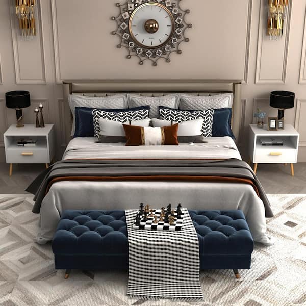 Grey bed with on sale white nightstands