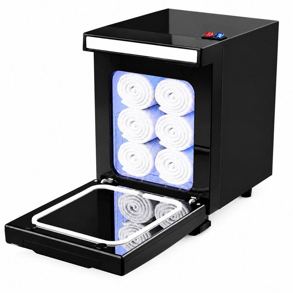 6-9 Hand Towels Compact Electric Towel Warmer Cabinet in Black, Aluminum Interior, 5.5 L