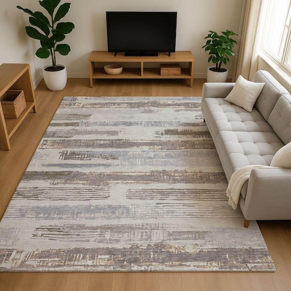 Mayfield Premium Machine Washable Abstract AMF1665 Linen 3 ft. x 4 ft. Area Rug