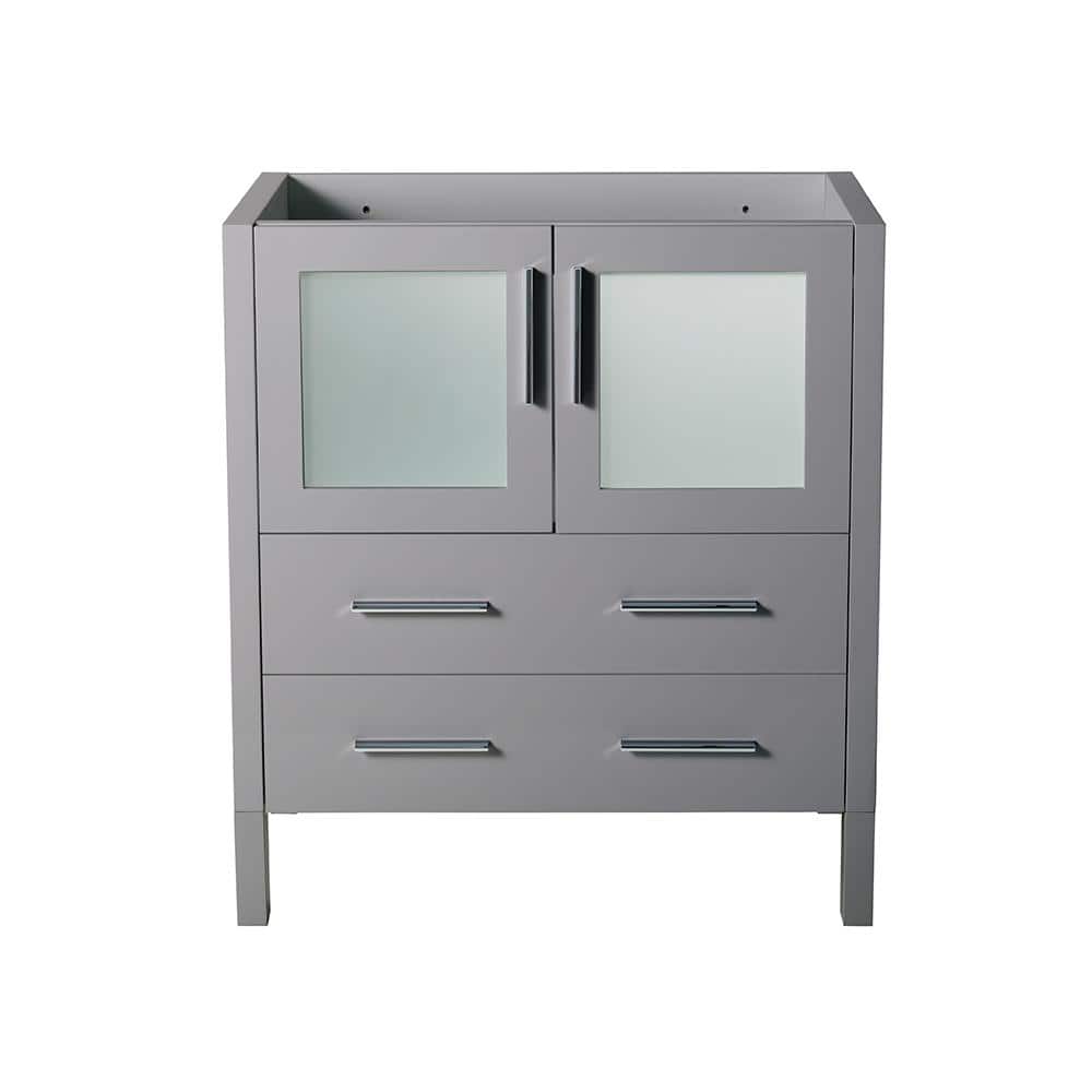 Gray Engineered Wood Freestanding Single Sink Vanity Base with Frosted Glass Doors