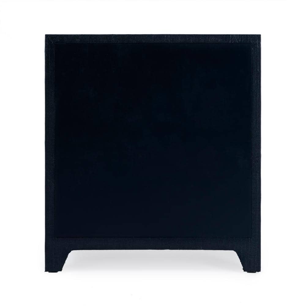 Navy Oak Raffia 3-Drawer Nightstand with Brass Pulls
