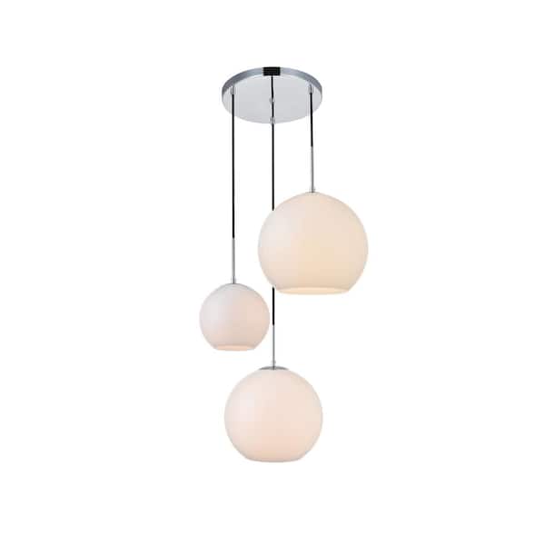 Unbranded Timeless Home Burns 3-Light Chrome Pendant w/7.9 in./9.8 in./11.8 in. W x 7.1 in./8.9 in./10.6 in. H Frosted White Shade