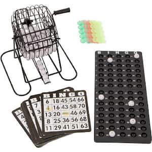 18 Card Bingo Set with 75 Numbered Balls, a Metal Cage to Spin, Bingo Chips and Ball Rack