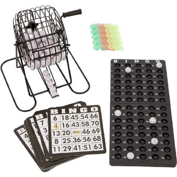Trademark Innovations 18 Card Bingo Set with 75 Numbered Balls, a Metal Cage to Spin, Bingo Chips and Ball Rack
