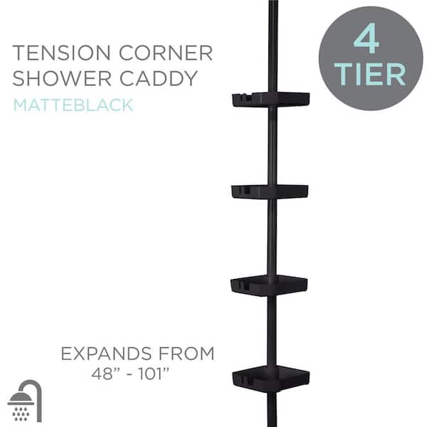 SANDEGOO Corner Shower Caddy Tension Pole,Black 4 Tier Adjustable Shower  racks for inside Shelves Bathroom Bathtub Shampoo Holder Organizer Storage